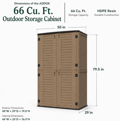 addok 66 cu.ft outdoor storage shed,resin storage cabinet, close-up detail