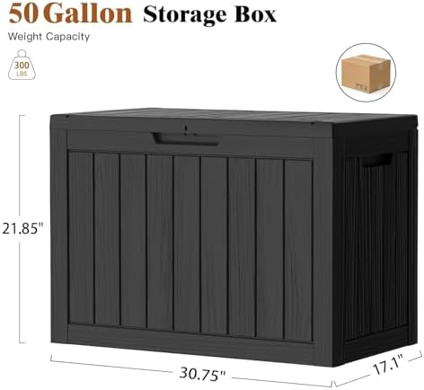 outdoor deck storage box, 50 gallon deck box,lockable shown in use