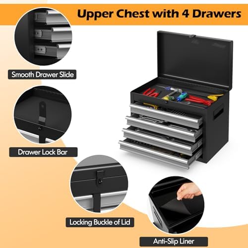 ironmax 2-in-1 detachable rolling metal tool chest, 5 showing dimensions