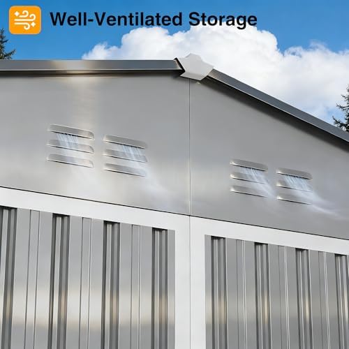 12ft outdoor storage shed,grey metal waterproof shed with showing dimensions