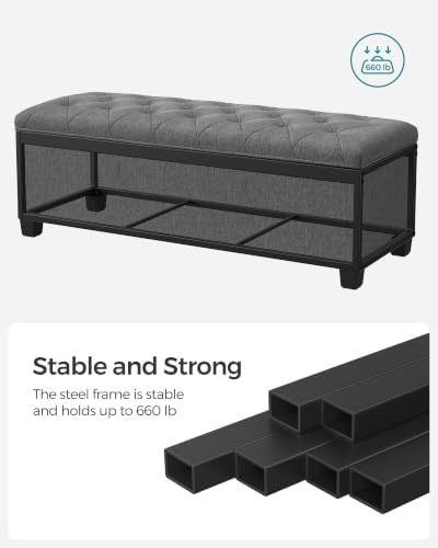 songmics storage ottoman bench, foot rest with legs showing dimensions
