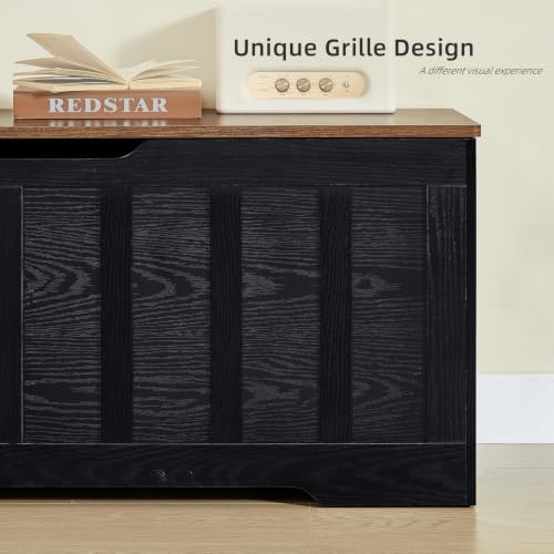 vankiley 47.2" storage chest extra large, storage bench.(black+brown) on a desk or shelf