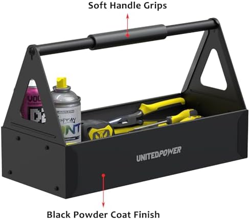 unitedpower handy tool box, portable metal tote tray, close-up detail