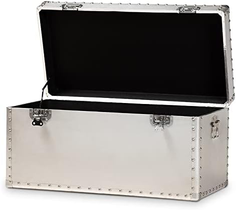 baxton studio serge 13.98-inch high storage trunk, silver shown in use