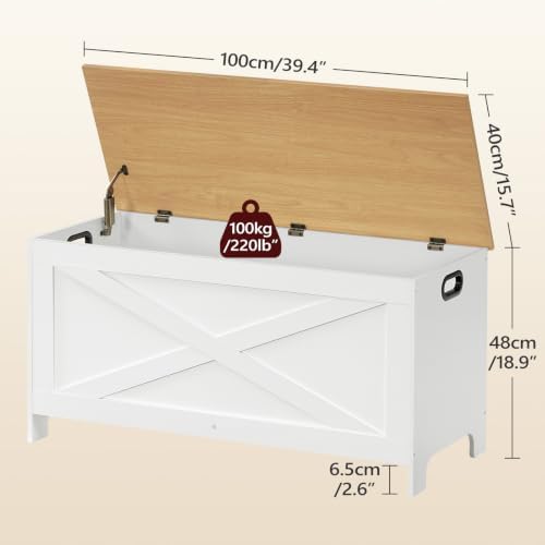 mahancris 39.4" storage chest with lid, storage bench, close-up detail