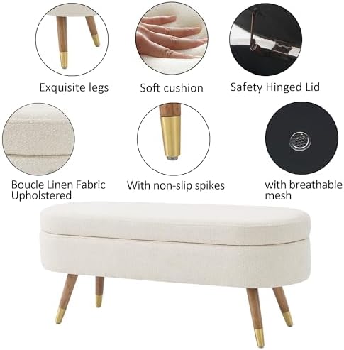 iafike oval storage bench 43.5" ottoman bench upholstered, side view