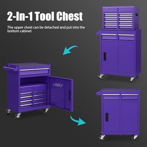 ironmax 2-in-1 detachable rolling metal tool chest, 5, side view