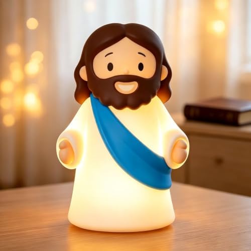 Jesus Night Light Rechargeable Bedside Night Light Dimmable Silicone LED Light Ideal for Religious Gatherings, Gifts for Sunday School, Baptism Presents, Easter Egg Decorations (blue) (Blue)