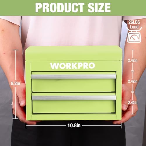 workpro metal mini tool box with 2 drawers shown in use