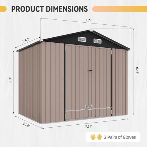 aoxun 8'x6' metal storage shed with floor &, side view