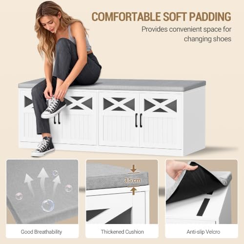 hzuaneri 47.2" shoe storage bench with 4 barn showing dimensions