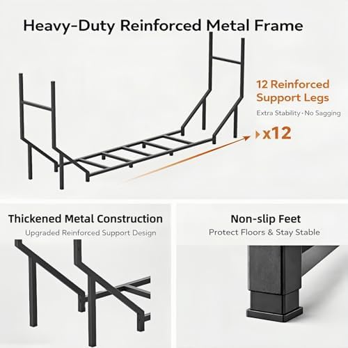 6 ft firewood rack outdoor, heavy duty metal showing dimensions