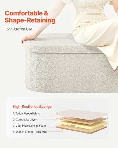 vevor oval storage ottoman bench, foldable teddy fleece on a desk or shelf