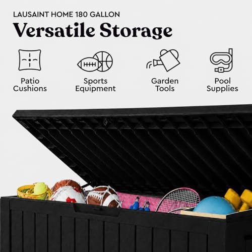 lausaint home 180 gallon resin deck box, package, side view