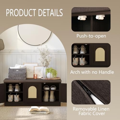 dinzi lvj shoe storage bench with cushion, door showing dimensions
