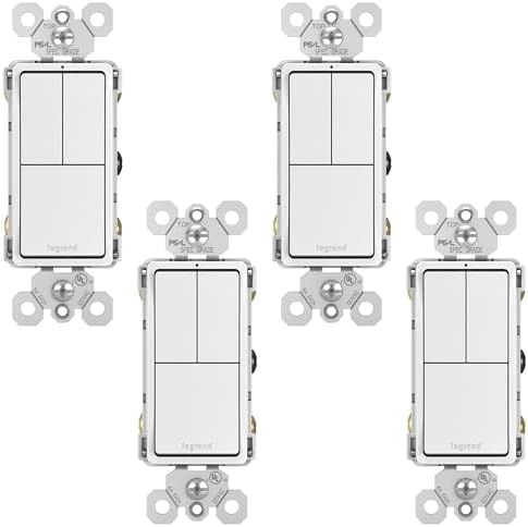 Legrand Radiant RCD113WCC6 15 Amp Combination 3-in-1 Decorator Rocker Light Switch, Two Single Pole Switches and One 3-Way Switch, White (4 Pack)