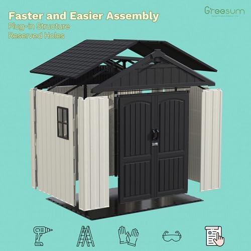 greesum 8x8ft plastic outdoor storage shed with floor, close-up detail