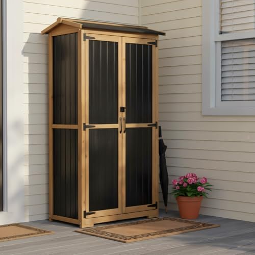 outdoor storage cabinet weather-resistant, wood & metal storage, main product view