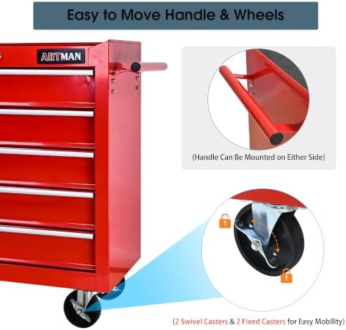 5 drawers rolling tool chest on wheels, multifunctional, package contents