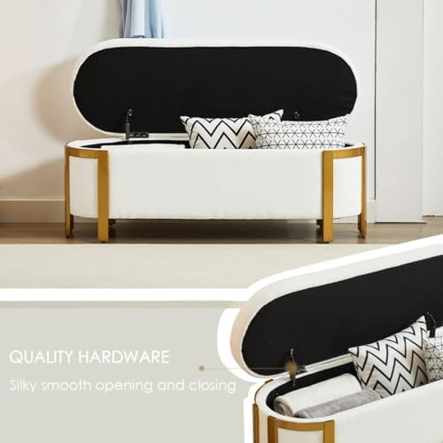 hyfirm 48" white chenille storage bench with gold, package contents