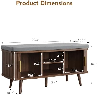 decofy shoe storage bench with cushion and sliding, close-up detail