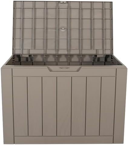 btexpert indoor outdoor storage box, 30 gallon resin, side view
