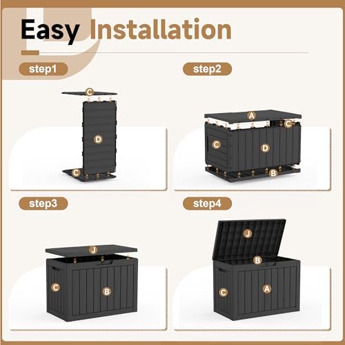 55 gal outdoor storage box waterproof lockable deck, front angle view