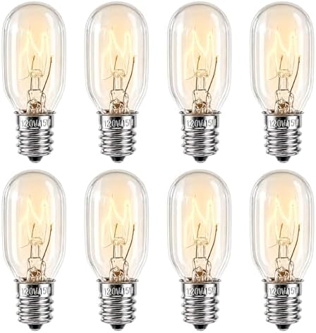 15W E12 Salt Lamp Bulb 120V 2700K Clear Glass Pack of 8 | T20 candelabra base bulbs fit salt lamps, wax warmers, night lights and bathroom lighting fixtures