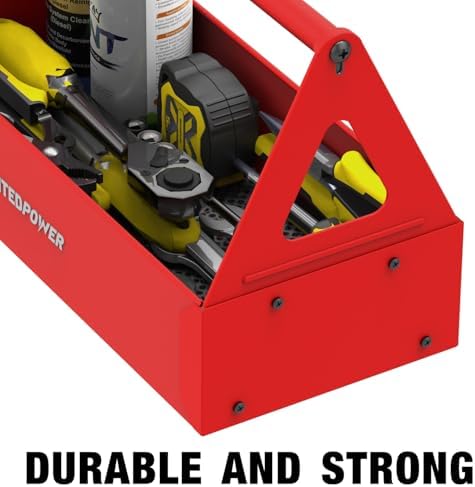 unitedpower handy tool box, portable metal tote tray showing dimensions
