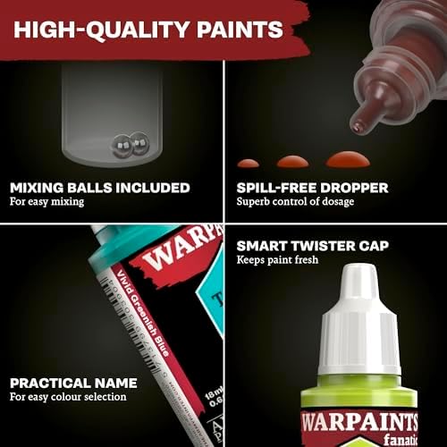 The Army Painter, Warpaints Fanatic Mega Set Combo, 50 x 18 ml | Painting Set incl. Skin Tones, Metallics, Effects, Washes, 1 Free Paint Station & 2 Brushes - Model Paint for Warhammer & Dnd