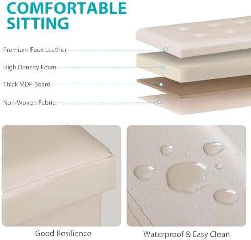 zenstyle 43inches folding storage ottoman bench, faux leather on a desk or shelf