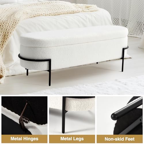 fivewillowise 52 inch sherpa storage ottoman bench,end of, front angle view