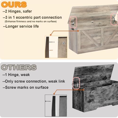 timberer 39.4" storage chest, wooden storage bench, large showing dimensions