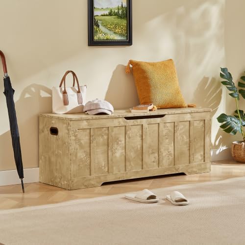 vankiley 51.2" storage chest extra large,wooden storage bench(rustic showing dimensions