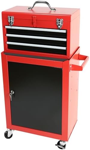 henf 3-drawer rolling tool storage cabinet with detachable, front angle view