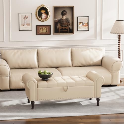 apicizon 51” bench with storage, faux leather ottoman on a desk or shelf