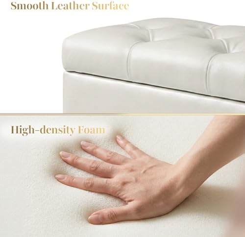 snowdrop 31.5" storage bench – white upholstered end, side view