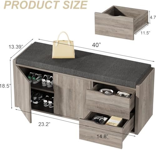 lvb 2-tier storage bench with padded cushion, entryway shown in use