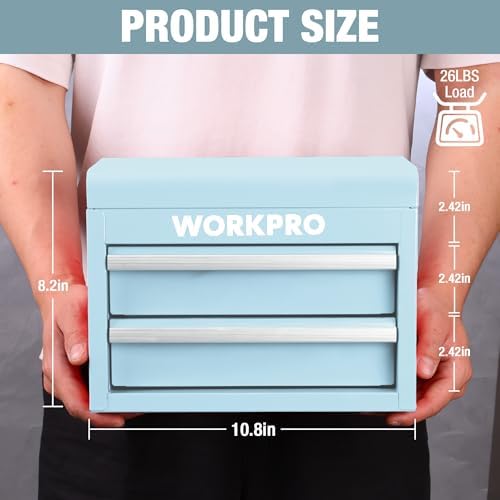 workpro metal mini tool box with 2 drawers shown in use