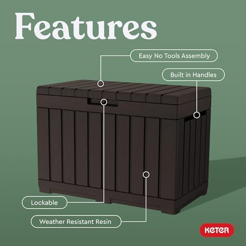 keter kentwood 50 gal outdoor storage box and, close-up detail
