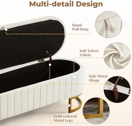 storage ottoman bench, 63" velvet end of bed, side view