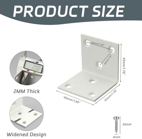 Alise 4Pcs White Stainless Steel L Brackets Heavy Duty for Wood Furniture | 1.8x1.8in Stainless Steel 90 Degree Corner Brackets, Floating Shelf Brackets, Angle Bracket for Wooden Furniture Joint Fixing