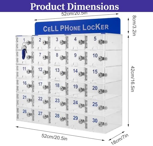 30 slots acrylic clear cell phone locker box shown in use