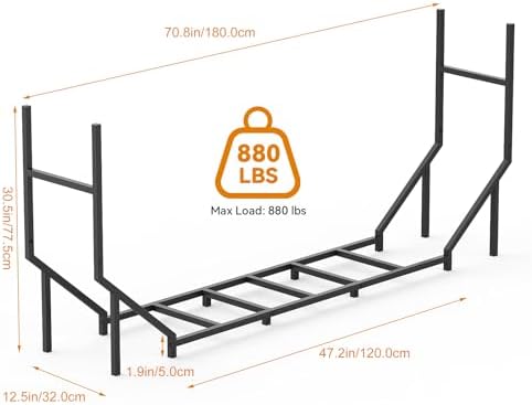 6 ft firewood rack outdoor, heavy duty metal shown in use