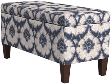 homepop 36" decorative storage bench - blue medallion showing dimensions