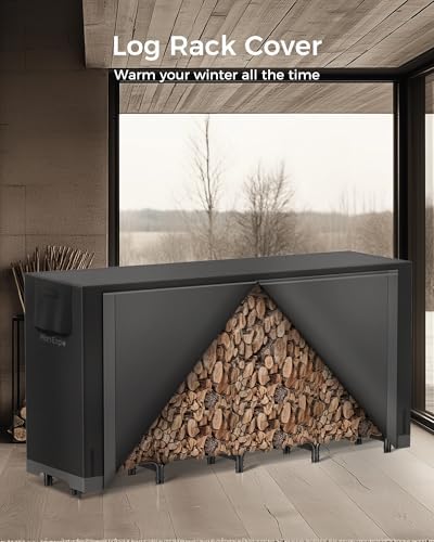8ft firewood rack outdoor with cover, heavy duty shown in use
