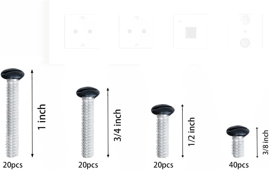 100 Pcs Wall Plate Screws, Outlet Plate Screw, 4 Length | 3/8", 1/2", 3/4", 1 inch, 6-32 Thread, Outlet Screws (Black)