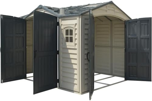 duramax apex pro 10.5x8 dual-access vinyl storage shed, package contents