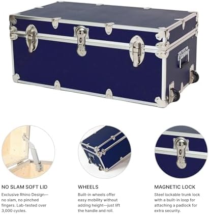 rhino large essential trunk with wheels, camp footlocker, side view