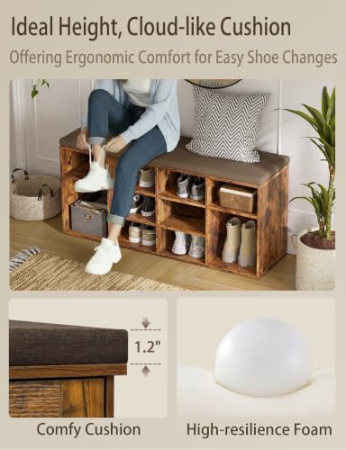 dinzi lvj shoe storage bench with cushion, 40.9" showing dimensions